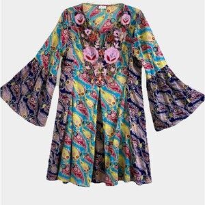 DEBBIE KATZ SOUTH BEACH sz L 100% Cotton Embroidered Dress Swim Beach Cover